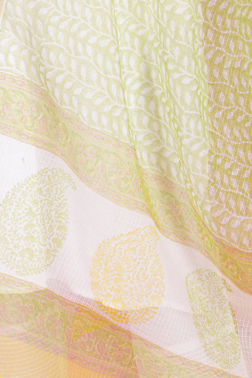 Kota Doria Dupatta In Floral Block Print